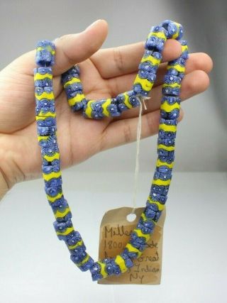 Antique Venetian Yellow And Blue Millefiori Native American Trade Beads Ny