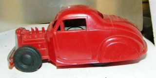 Vintage Toy Car Friction Type Hot Rod Red Hard Rubber Tires 5 1/2 " Long