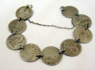 Engraved Love Token Victorian Bracelet Made Of Old Silver Sterling Us Coins No