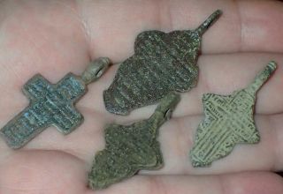 5 Rare Antique Bronze Cross Pendants,  39 - 46mm,  S1783