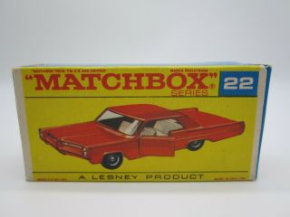 Vtg 1965 Matchbox Lesney Red Pontiac Gran Prix Sports Coupe 22 w Box 2