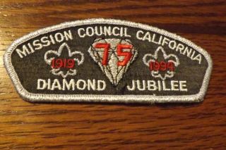 Boy Scout Patch Csp Mission Council 1985 Diamond Jubilee Silver Mylar