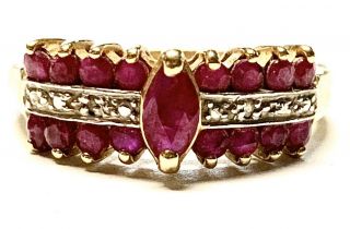 Attractive 14k Gold 0.  5 Ctw Natural Marquise And Round Red Ruby Ring,  Size 8