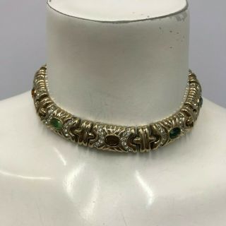 Vintage Panetta Necklace Gold Tone Metal Rhinestones Multi Color Jewels Fits Xs