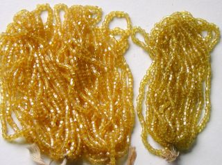 Vintage Antique Yellow Seed Beads Transparent Czech Glass Facet Hanks Last 1s