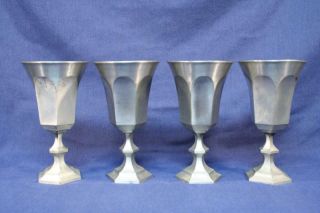 Set Of 4 Vintage Leonard Hand - Cast Pewter Water Or Wine Goblets – 6 - 5/8” Tall.