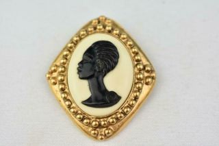 Vintage? Coreen Simpson The Black Cameo Nail Head Gold Tone Brooch