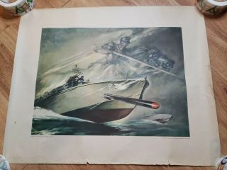 Vintage 1943 Electric Boat Co Elco Pt Poster World War Ii Patrol Torpedo