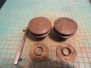 Antique Ornate Solid Brass Bronze Door Knobs And Rosettes - Patented 1879