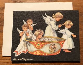 Vintage Brownie Christmas Greeting Card Cute Angels Erica Von Kager W/envelope