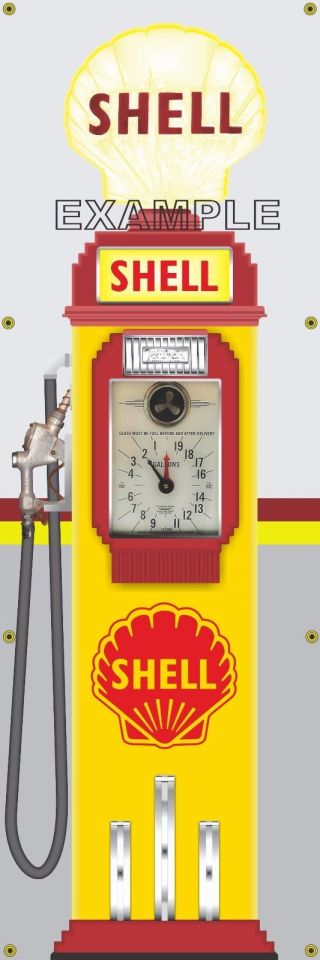 Shell Station Old Tokheim Vintage Clockface Gas Pump Banner Sign Mural Art 2’x6’