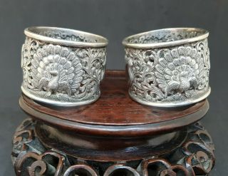 Antique Solid Silver Chinese Export Napkin Rings 79.  3 G.