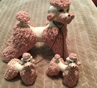 Large Vtg Kreiss & Co Spaghetti Poodle Dog Mother Chained To Puppies Figurine
