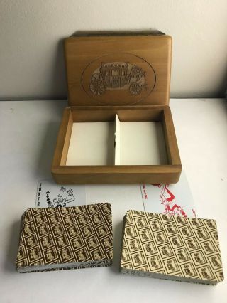 Vintage Fisher Body Playing Cards With Carved Walnut Fisher Body Emblem Box