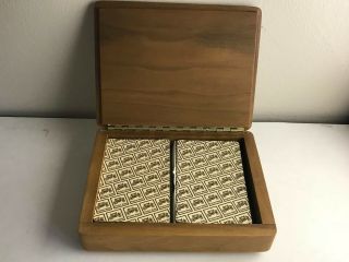 Vintage Fisher Body Playing Cards with carved Walnut Fisher Body emblem box 2
