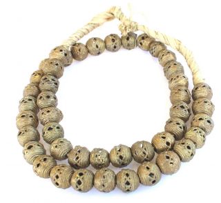 Made In Ghana African Lost Wax Natural Round Banded Weave Brass Trade Beads