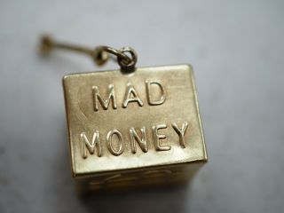 Vintage 14k Solid Yellow Gold 3d Mad Money Charm W/bill Inside