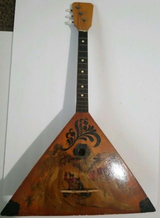 Vtg Handmade Balalaika 3 String Russian Folk Instrument Wooden Stringed Guitar