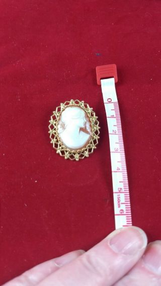 14K Yellow Gold Hand Carved Shell Cameo Pin Brooch Pendant 2