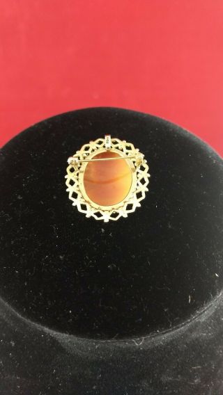 14K Yellow Gold Hand Carved Shell Cameo Pin Brooch Pendant 3