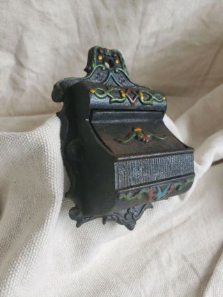 Vintage Wilton Cast Iron Hand Painted Wall Mount Match Holder,  Toothpick Holder