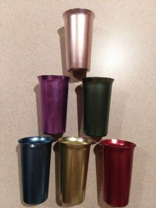 6 Vintage Mid - Century Aluminum Drinking Glasses Tumblers Multi - Colored