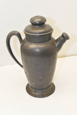 Old Vintage Pewter Tea Pot Lidded Decanter 9 " Tall