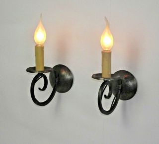 Pair Vintage French Rustic Scrolled Design Wrought Iron Single Wall Lights 1588