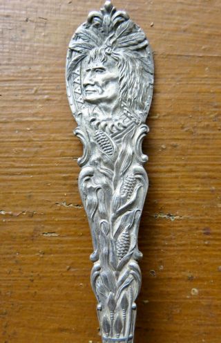 Antique 1903 Arch Rock Mackinac Island Mich.  Native Chief Sterling Silver Spoon