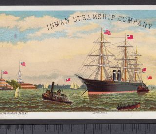 Castle Garden Inman Steamship Line Ny Harbor Battery Ship Advertising Trade Card