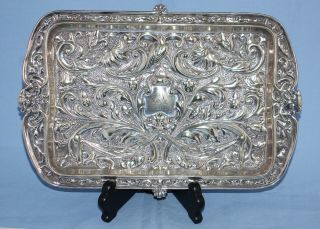Antique Edwardian Silver Plate Embossed Green Man Tray 12 " X 8 "