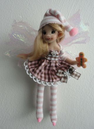Liz Amend Ooak Fairy Faery Pixie Art Doll Sweet Holiday Faery W/gingerbread Man
