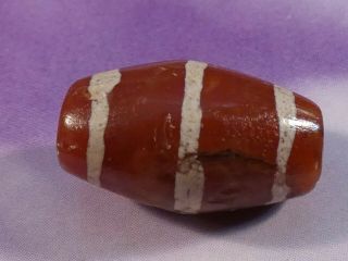 Ancient Agate Carnelian Etched 3 Stripe Pyu Bicone Bead 15.  7 By 9 Mm