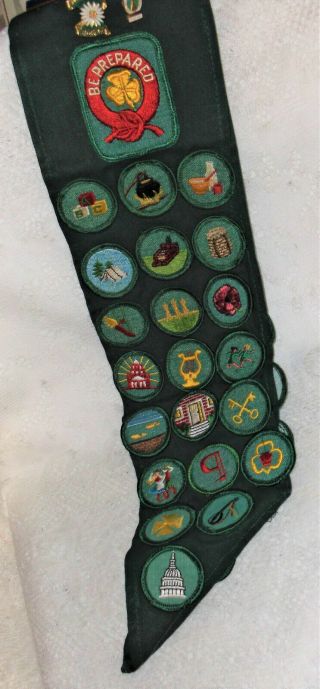 Vintage Girl Scout Sash With 8 Pins & 35 Badges,  1950 