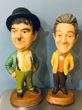 Vintage 1971 Esco Prod 17” Laurel And Hardy Statues Chalkware Figurines -
