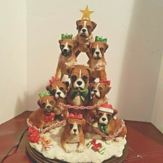 Danbury Boxer Family Christmas Tree Lighted Dog Figurine Retired