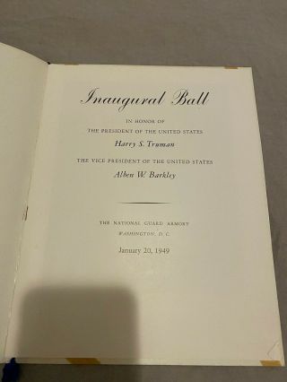 1949 Harry Truman Inaugural Ball Dinner Program and Menu 2