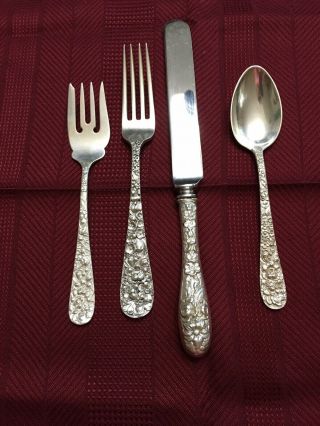Stieff Rose Repousse Sterling Silver 4 Piece Place Setting No Monograms