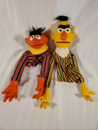 Vtg Muppets Inc Bert & Ernie Rubber Hand Puppets Sesame Street Made In Hong Kong