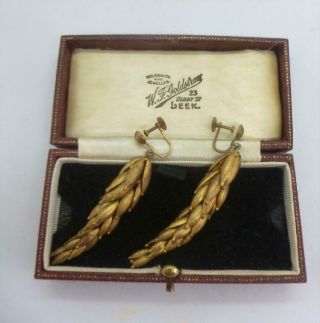 Victorian Gold Colour Metal Ears Of Corn Wheat Articulated Drop Earrings 1890 