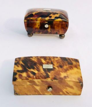 2 X Antique Faux Tortoiseshell Mid 19th Century Boxes Sewing Patch Snuff Box