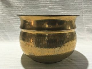 Vintage Solid Brass Planter Pot - Design on outside - 8 