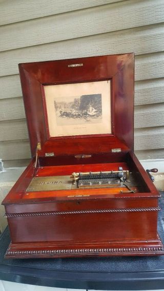 Antique REGINA 15 1/2” Disk Double Comb Music Box with discs Cherry Wood Finish 3