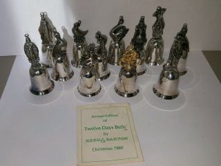 Vintage Reed & Barton 12 Days Of Christmas Bells Set Silver Ornaments R&b 1980