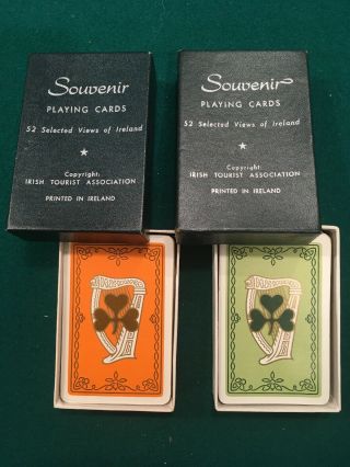 Vintage Irish Souvenir Playing Cards - 2 Decks - W/ 52 Views Of Ireland In Boxes