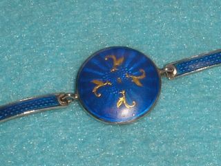 Unusual Antique Norwegian Silver & Blue Guilloche Enamel Bracelet Marius Hammer