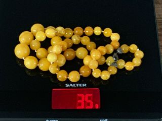 VINTAGE STRING OF YELLOW BALTIC AMBER GRADUATED ROUND BEADS NECKLACE 34 GM 2