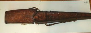 Vintage Brown Leather Scabbard Case Hand Tooled Elaborate Design