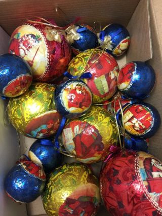 Christmas Baubles Vintage Papier Mache Look 10 X Small,  6x Large Ones Tree Hang