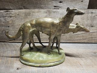 Rare Art Deco Bruno Zach Bronze Russian Wolfhound Borzoi Statue Sculpture